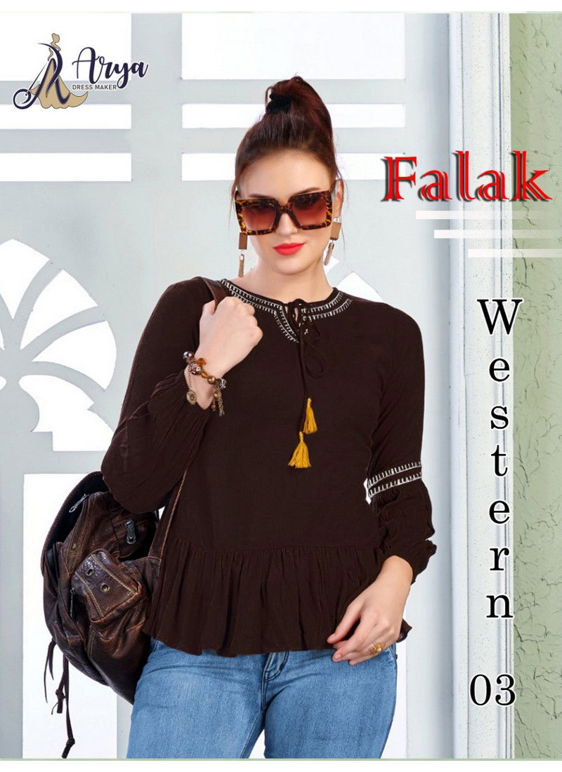 Brown Arya Falak Western Latest Rayon Cotton Designer Party Wear Embroidery Work Tops 03